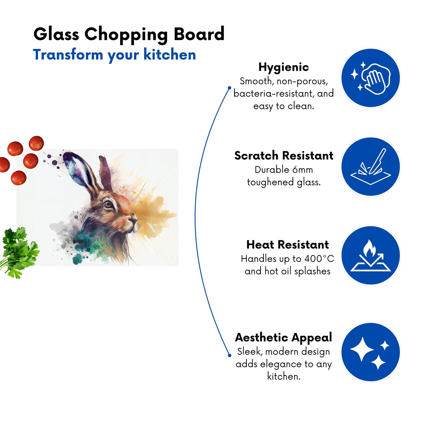 Hare Close Up Splashart Glass Chopping Board