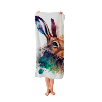 Hare Close Up Splashart Beach Towel