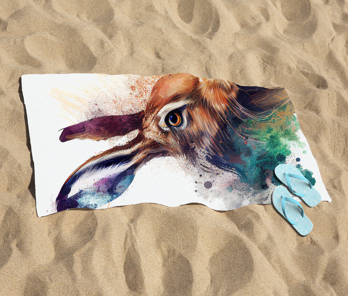 Hare Close Up Splashart Beach Towel