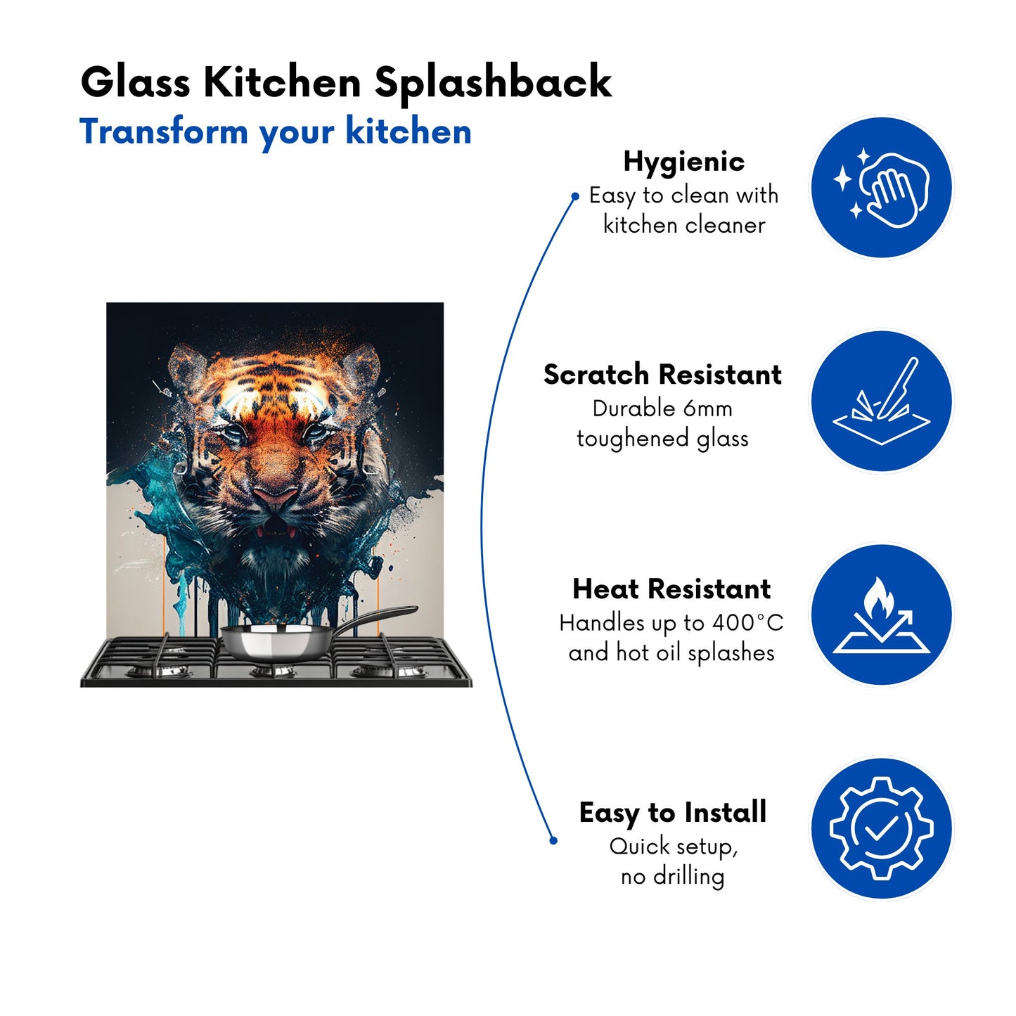 Tiger Face Splashart Kitchen Splashback