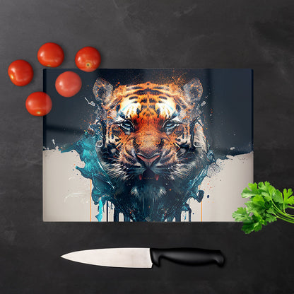 Tiger Face Splashart Glass Chopping Board