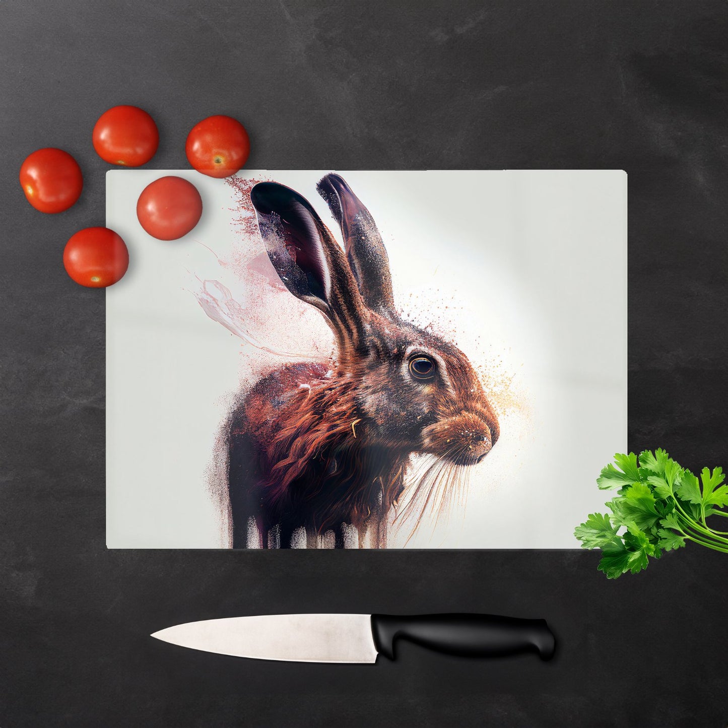 Hare Face Splashart Glass Chopping Board
