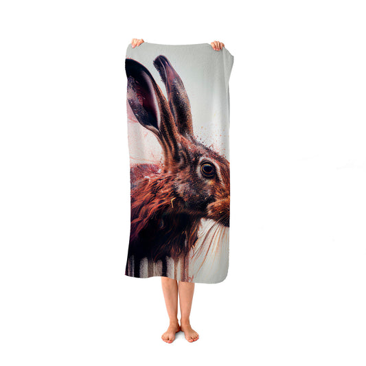 Hare Face Splashart Beach Towel