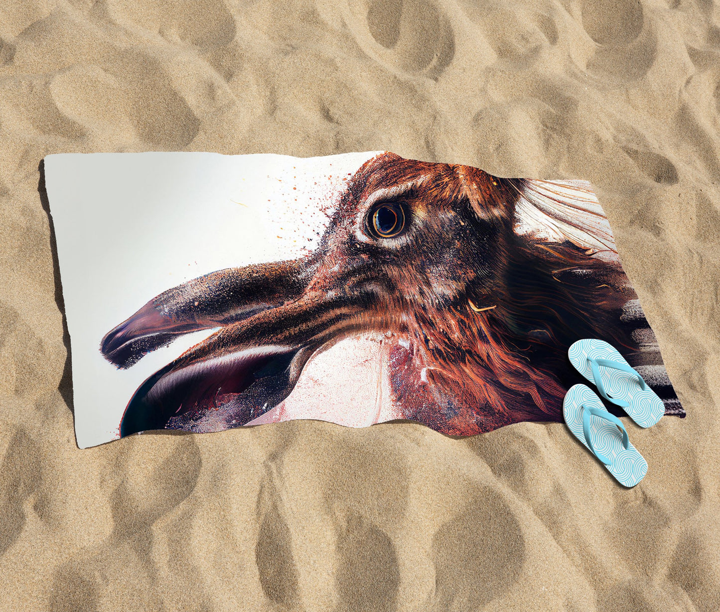 Hare Face Splashart Beach Towel