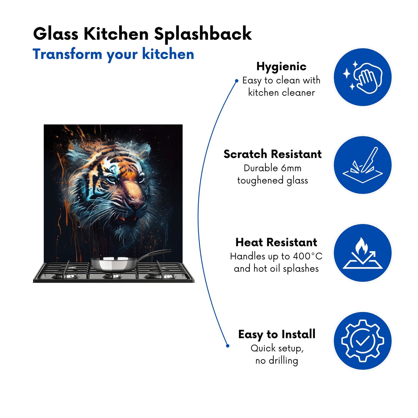 Tiger Face Splashart Dark Background Kitchen Splashback