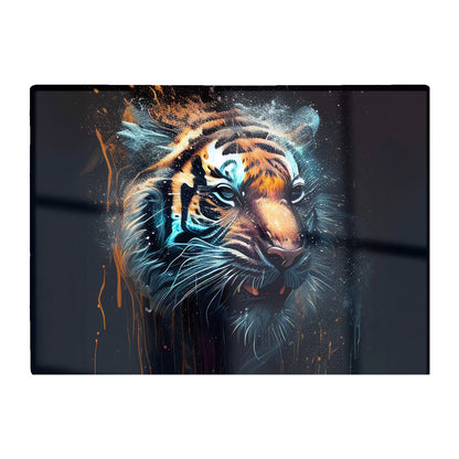 Tiger Face Splashart Dark Background Glass Chopping Board