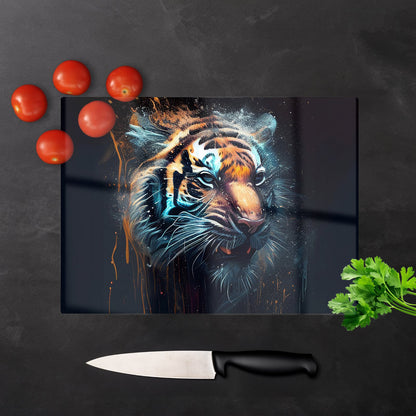Tiger Face Splashart Dark Background Glass Chopping Board