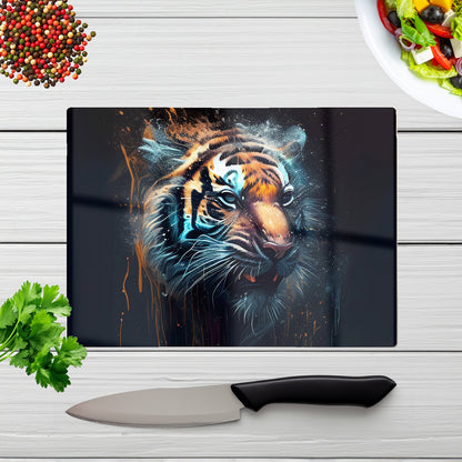 Tiger Face Splashart Dark Background Glass Chopping Board