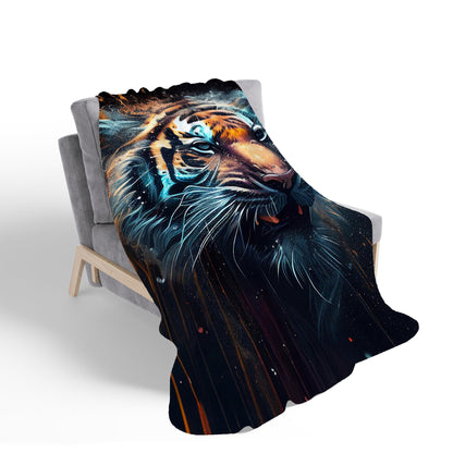 Tiger Face Splashart Dark Background Sherpa Blanket