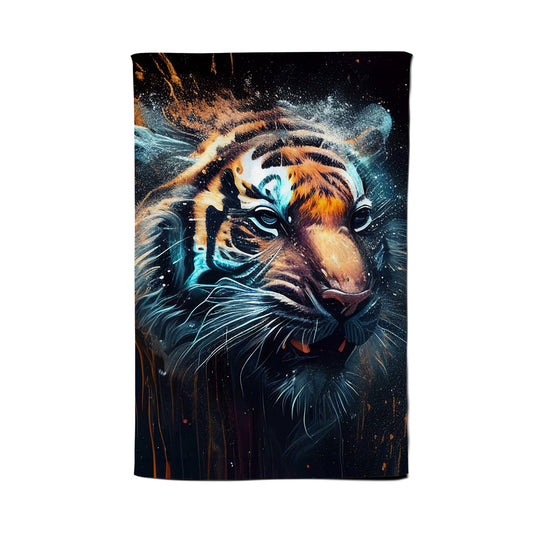 Tiger Face Splashart Dark Background Tea Towel