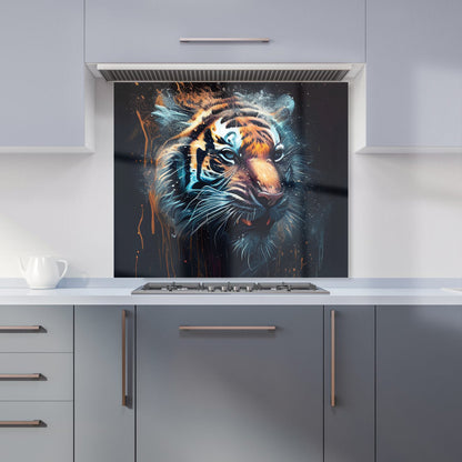 Tiger Face Splashart Dark Background Kitchen Splashback