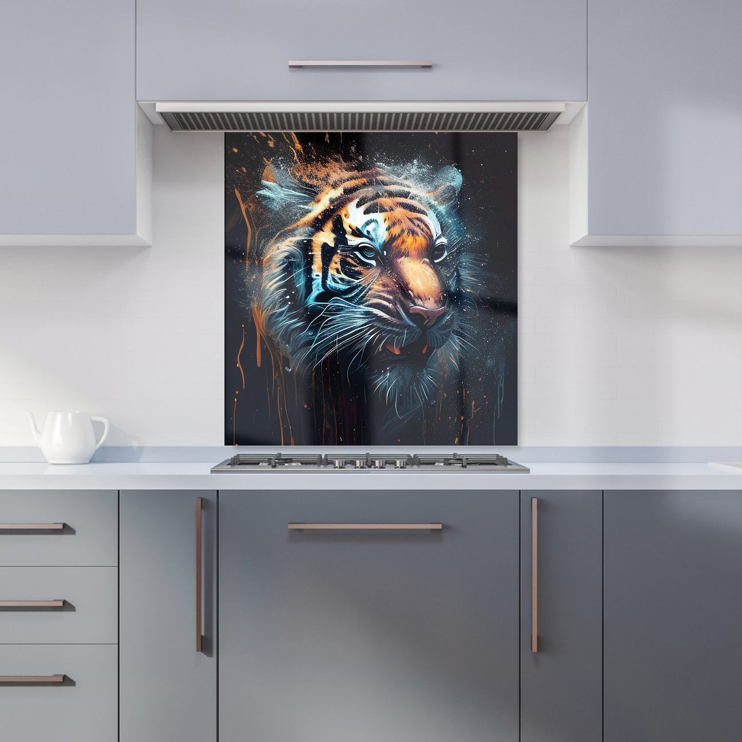 Tiger Face Splashart Dark Background Kitchen Splashback