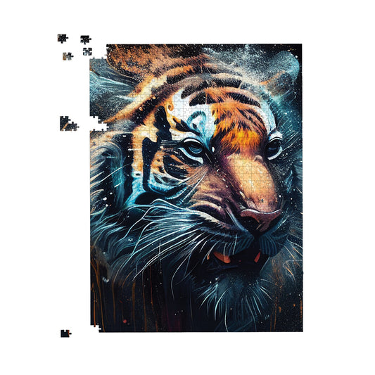 Tiger Face Splashart Dark Background Jigsaw Puzzle