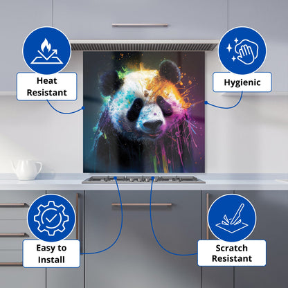 Panda Face Splashart Colourful Kitchen Splashback