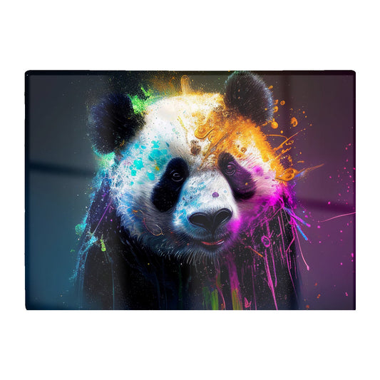 Panda Face Splashart Colourful Glass Chopping Board