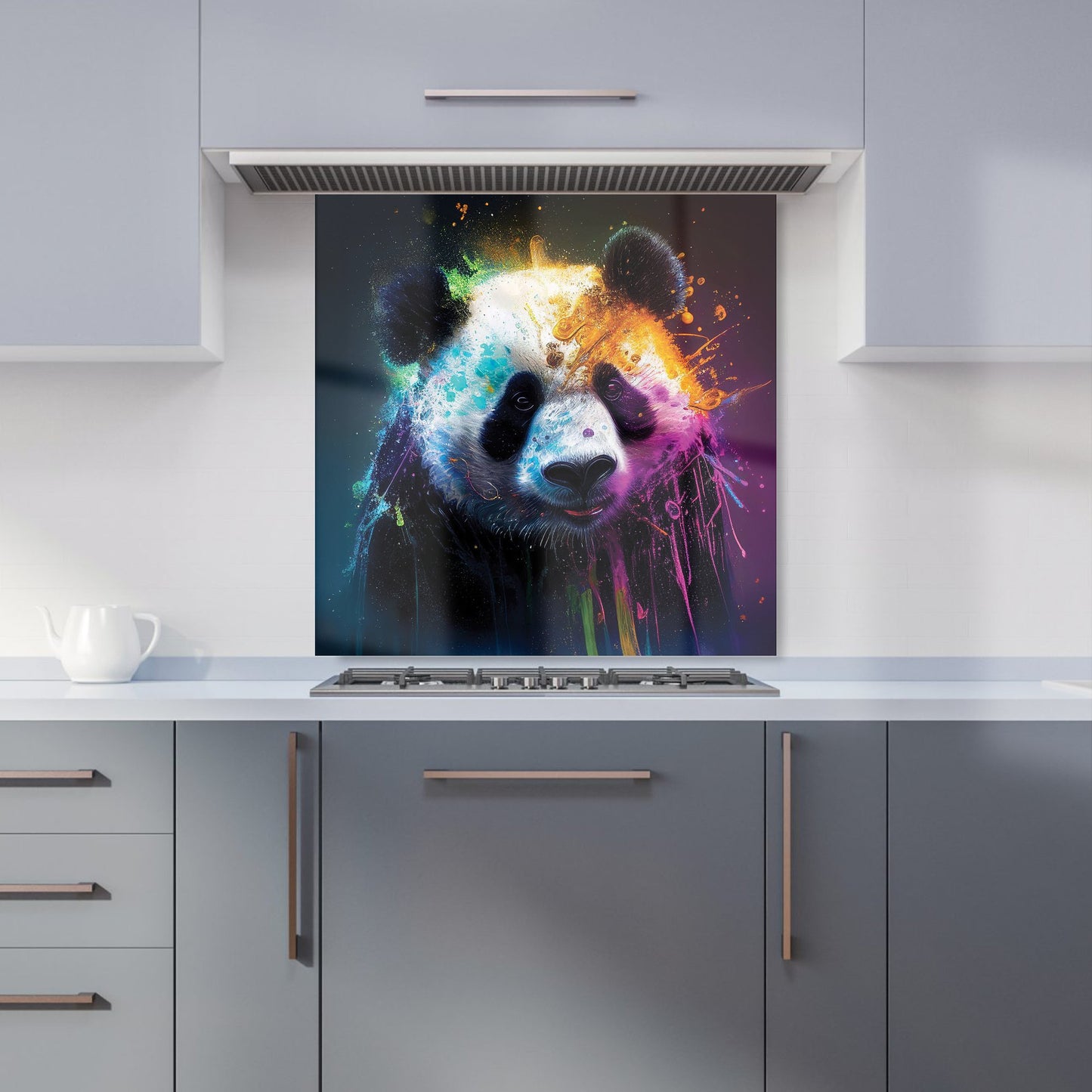 Panda Face Splashart Colourful Kitchen Splashback