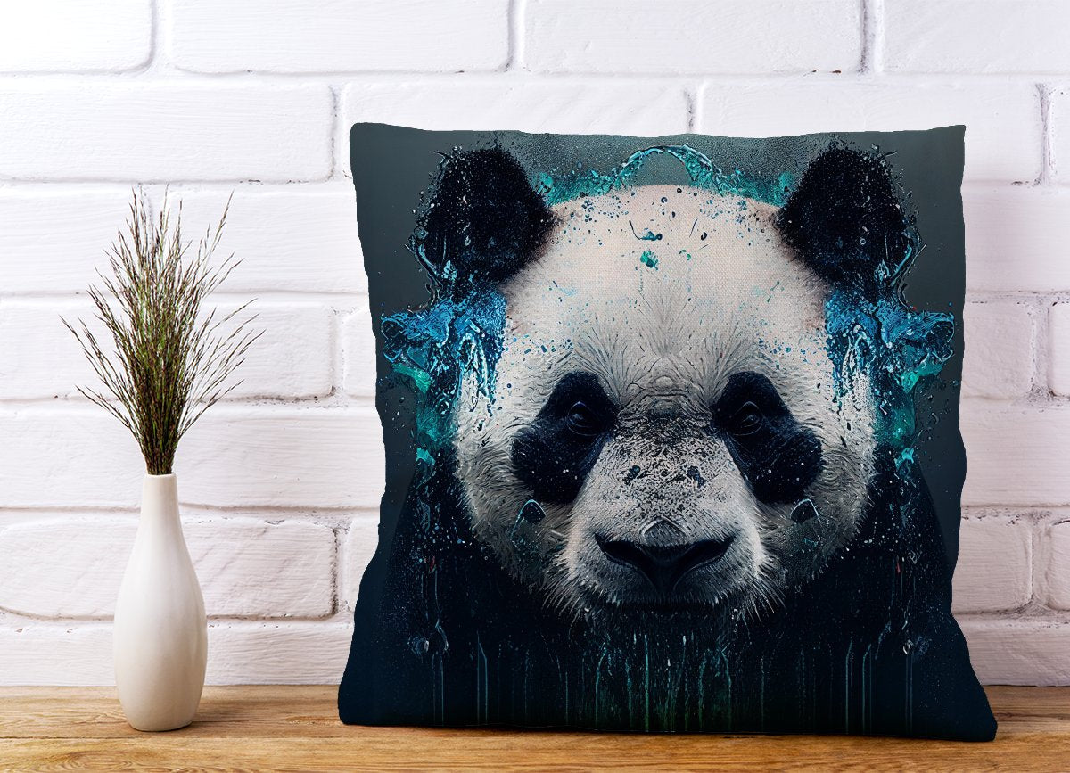 Panda Face Splashart Dark Background Cushions