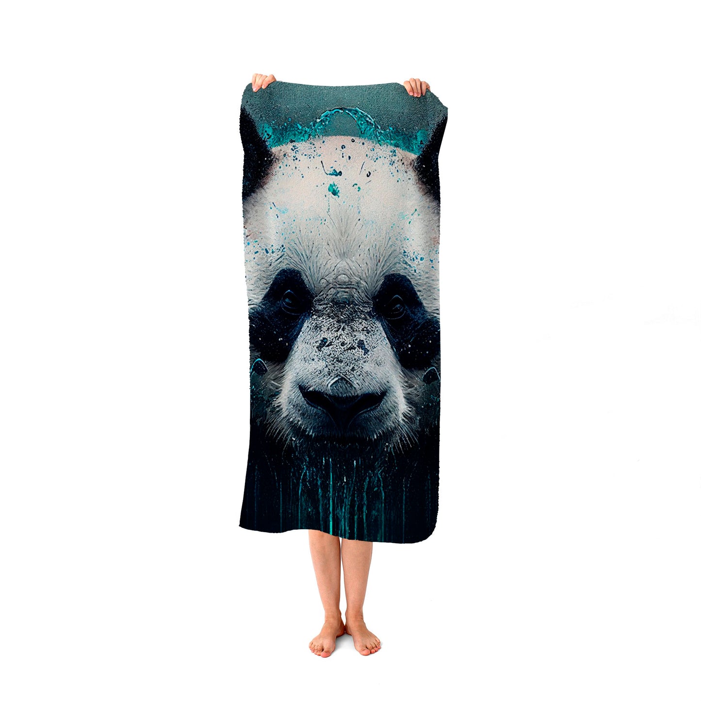 Panda Face Splashart Dark Background Beach Towel