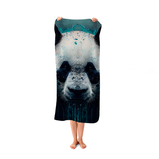 Panda Face Splashart Dark Background Beach Towel