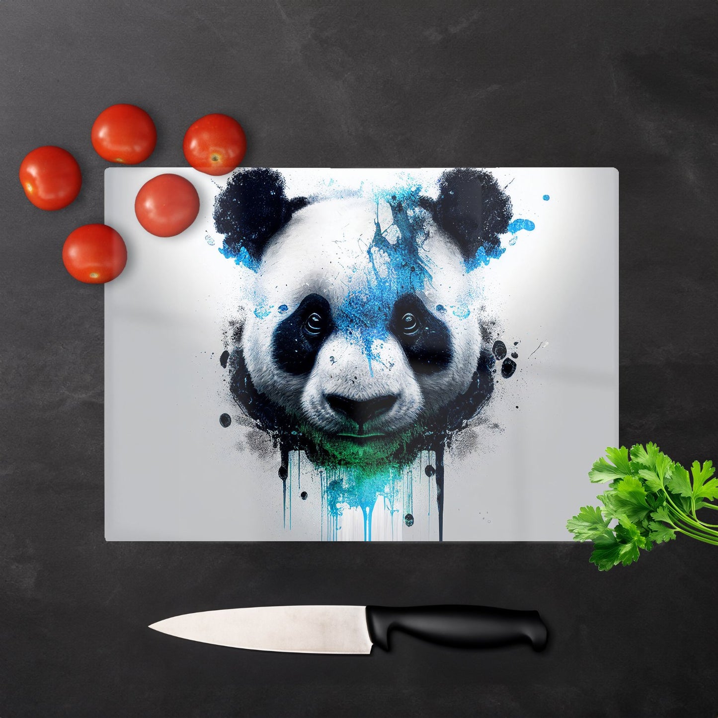 Panda Face Splashart Light Background Glass Chopping Board