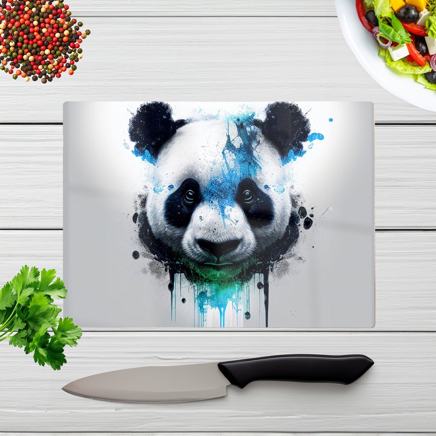 Panda Face Splashart Light Background Glass Chopping Board