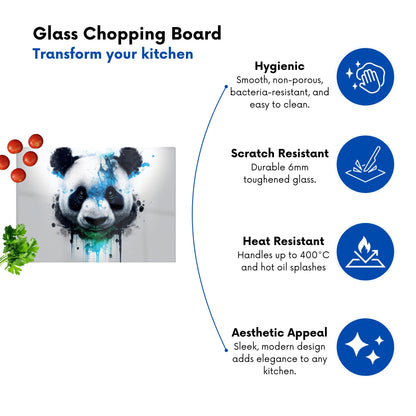 Panda Face Splashart Light Background Glass Chopping Board