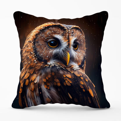 Tawny Owl Face Splashart Dark Background Cushions