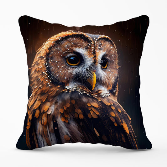 Tawny Owl Face Splashart Dark Background Cushions