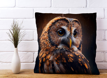 Tawny Owl Face Splashart Dark Background Cushions