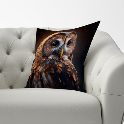 Tawny Owl Face Splashart Dark Background Cushions