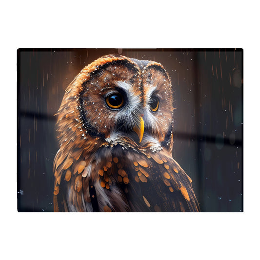Tawny Owl Face Splashart Dark Background Glass Chopping Board