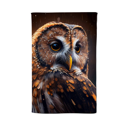 Tawny Owl Face Splashart Dark Background Tea Towel
