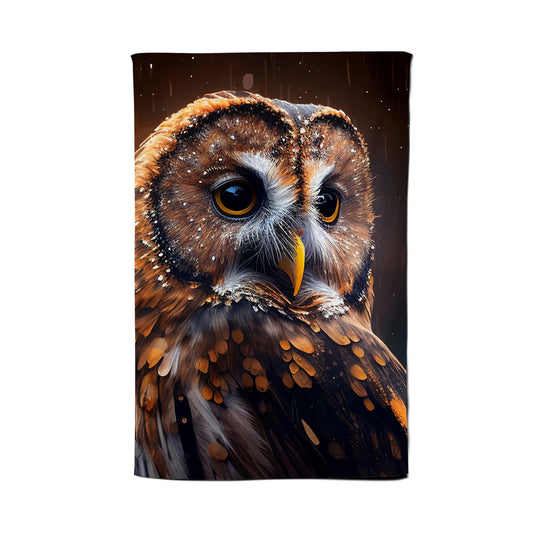 Tawny Owl Face Splashart Dark Background Tea Towel