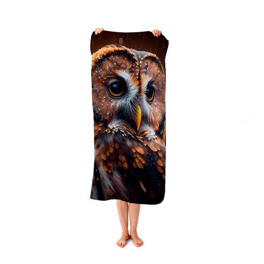 Tawny Owl Face Splashart Dark Background Beach Towel