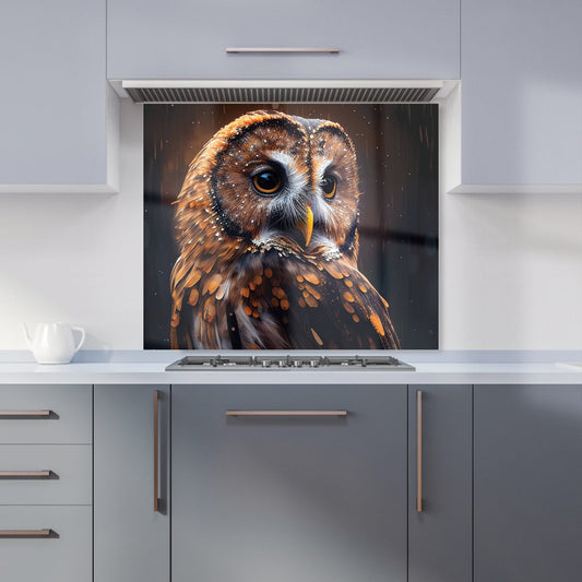 Tawny Owl Face Splashart Dark Background Kitchen Splashback