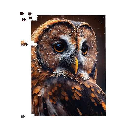 Tawny Owl Face Splashart Dark Background Jigsaw Puzzle