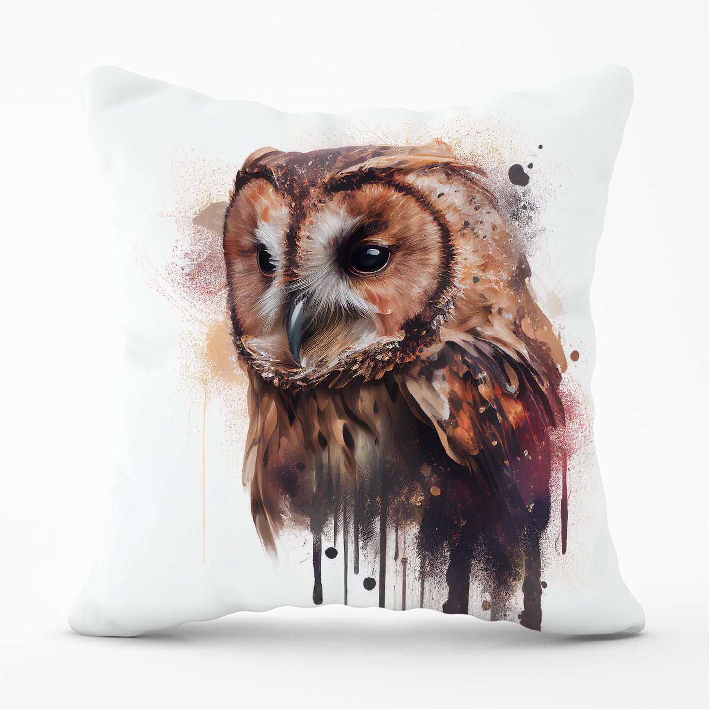 Tawny Owl Face Splashart Light Background Cushions