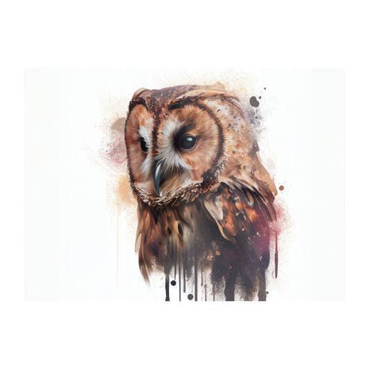 Tawny Owl Face Splashart Light Background Glass Chopping Board