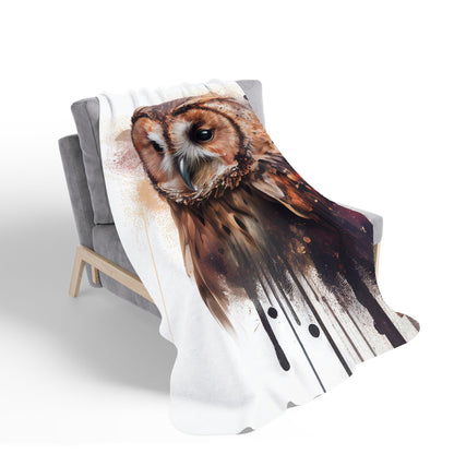 Tawny Owl Face Splashart Light Background Sherpa Blanket