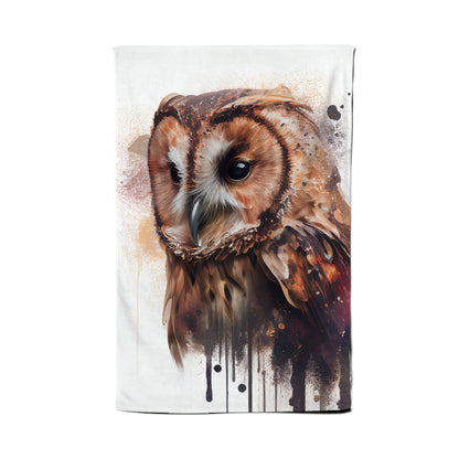 Tawny Owl Face Splashart Light Background Tea Towel