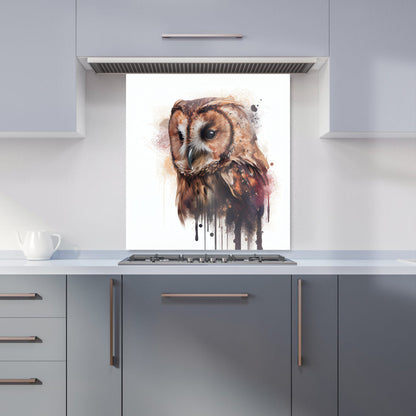 Tawny Owl Face Splashart Light Background Kitchen Splashback