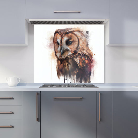 Tawny Owl Face Splashart Light Background Kitchen Splashback