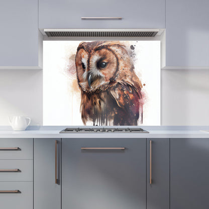 Tawny Owl Face Splashart Light Background Kitchen Splashback