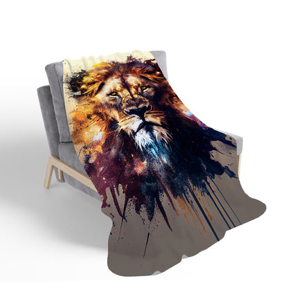 Majestic Lion Face Splashart Sherpa Blanket