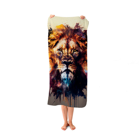 Majestic Lion Face Splashart Beach Towel