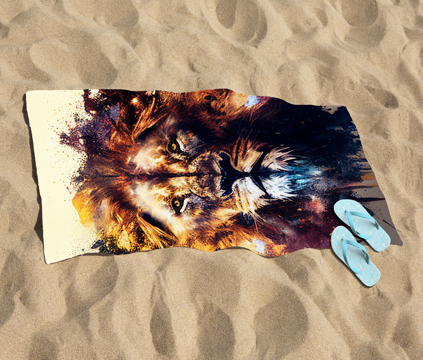 Majestic Lion Face Splashart Beach Towel