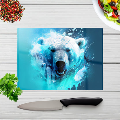 Polar Bear Face Splashart Glass Chopping Board