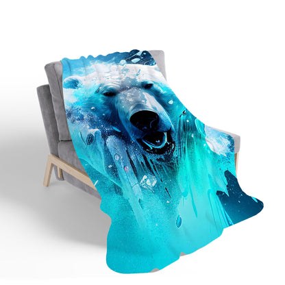 Polar Bear Face Splashart Sherpa Blanket