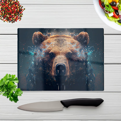 Brown Bear Face Splashart Glass Chopping Board