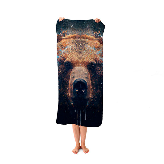Brown Bear Face Splashart Beach Towel